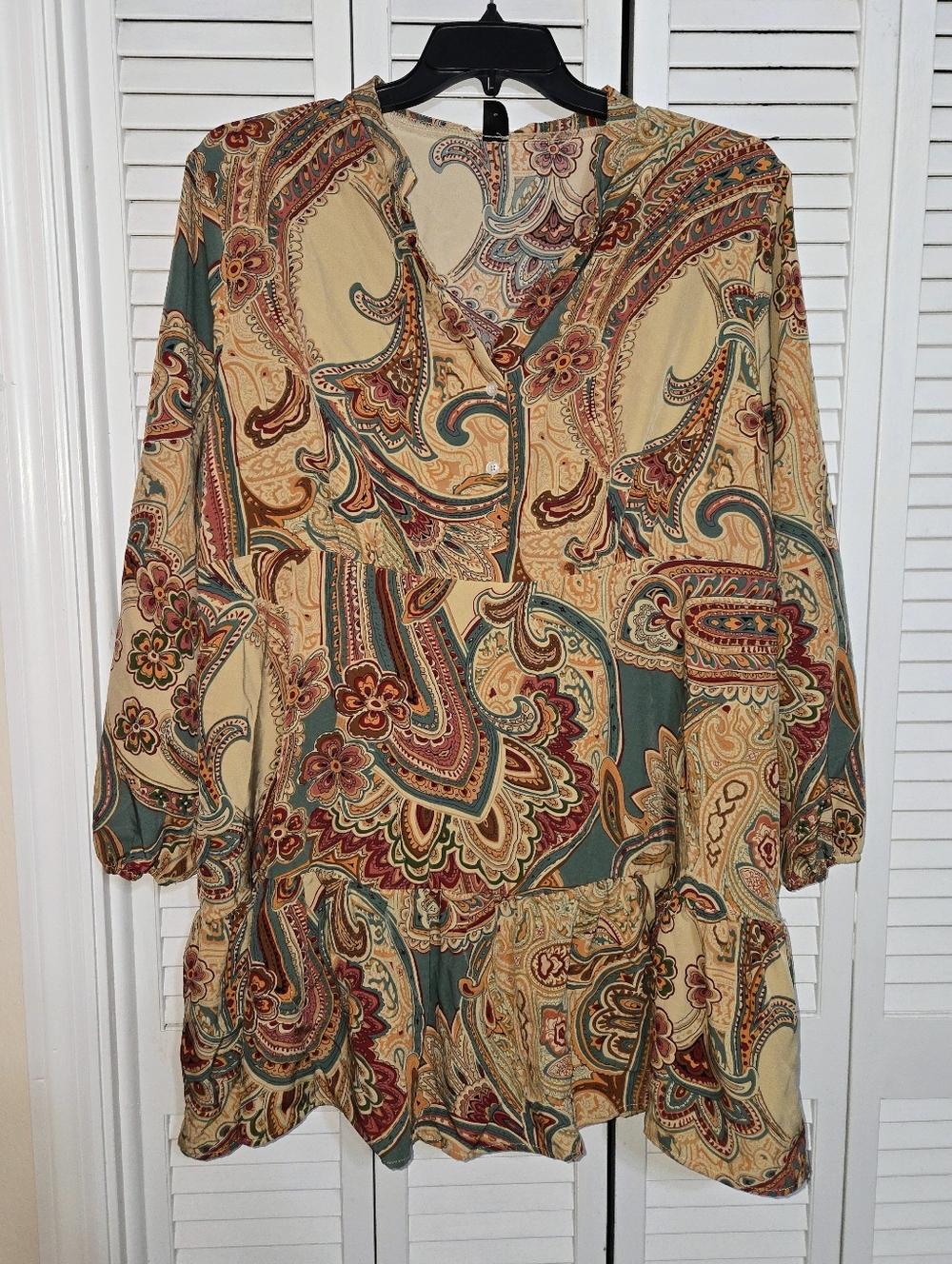 SHEIN Curve Women's 3X Boho Paisley Dress in Cream Teal & Rust